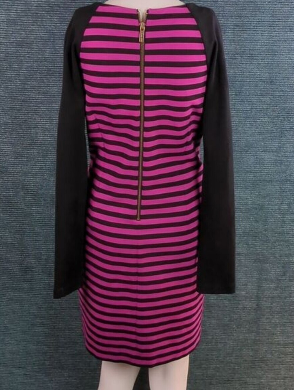 Michael Kors Zip Shoulder Dress Magenta & Black Striped Long Sleeves - Picture 5 of 10